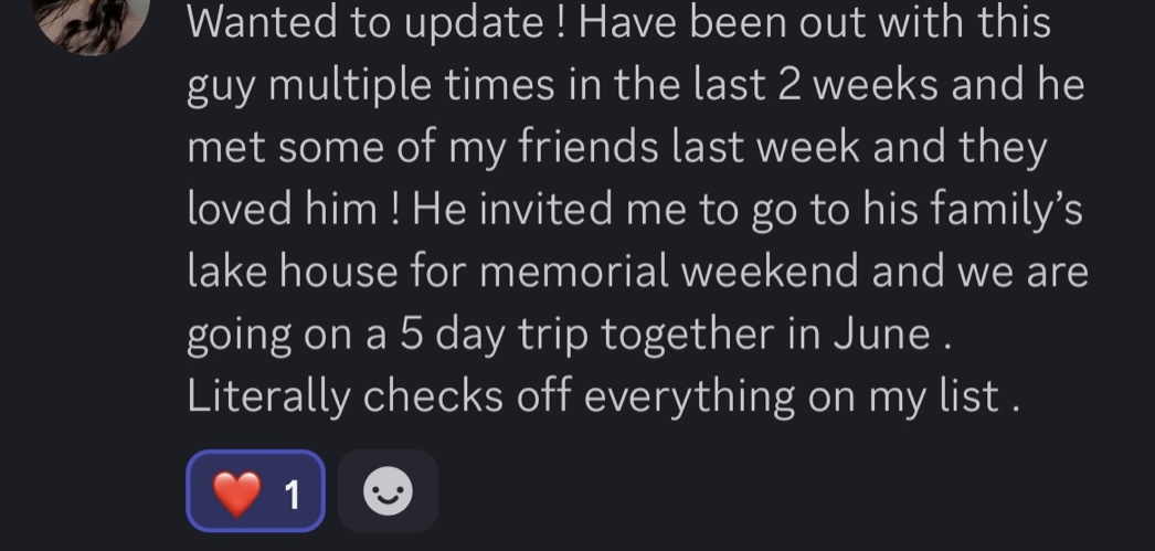 Client message: went on two dates with a new guy
