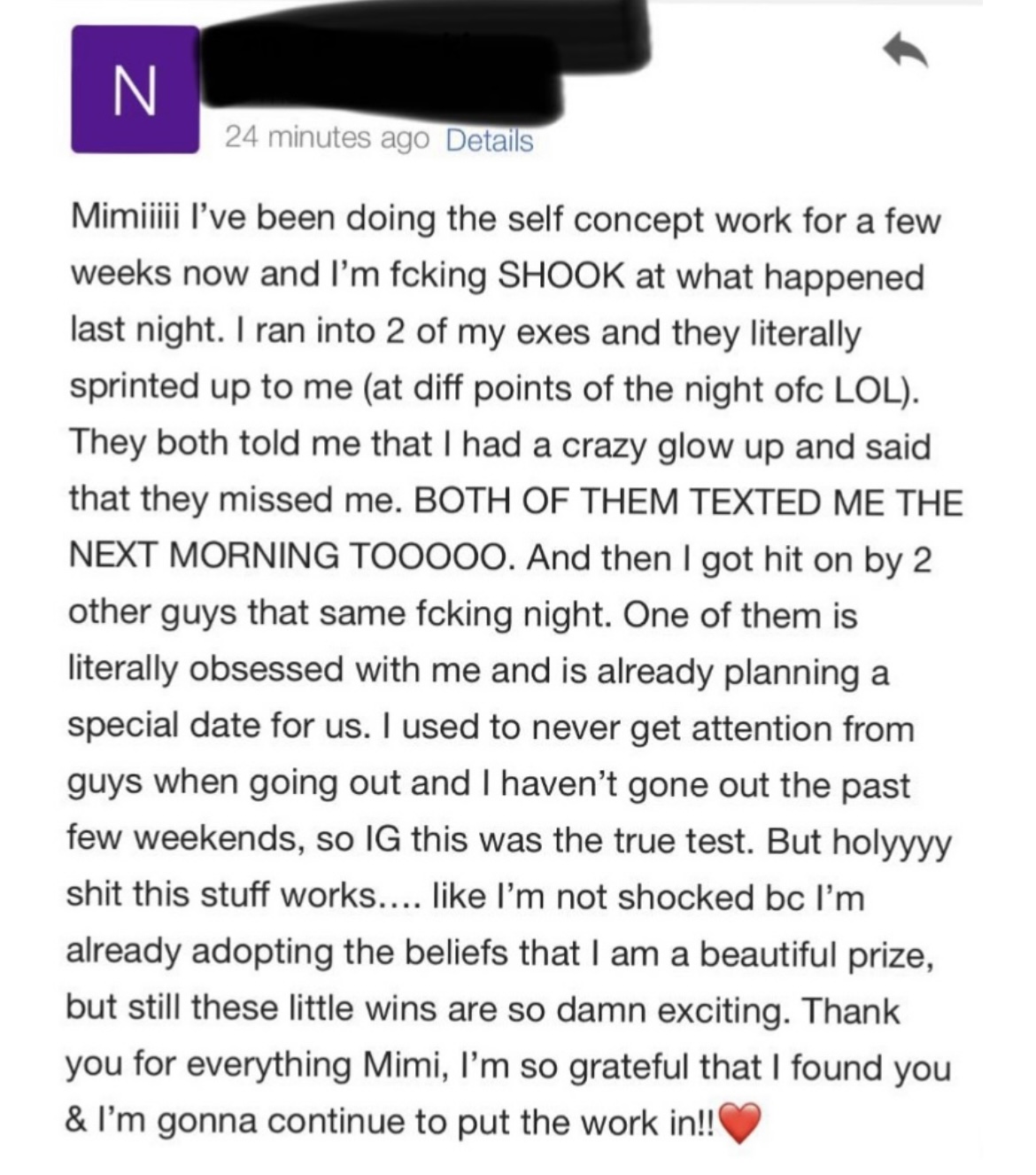 Client message: shook at how the self-concept work shifted everything