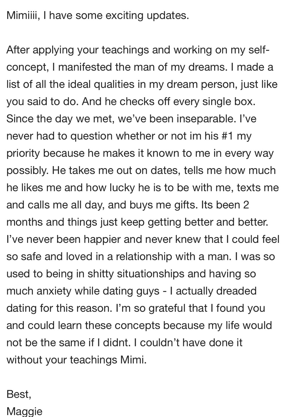 Client message: manifested the man of her dreams after self-concept work